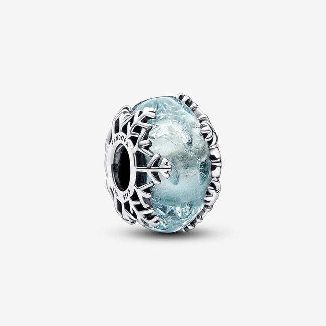 Pandora Moments Silver Winter Blue Snowflake Murano Charm
