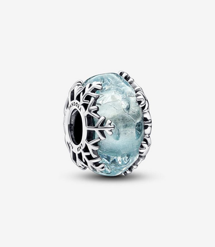 Pandora Moments Silver Winter Blue Snowflake Murano Charm