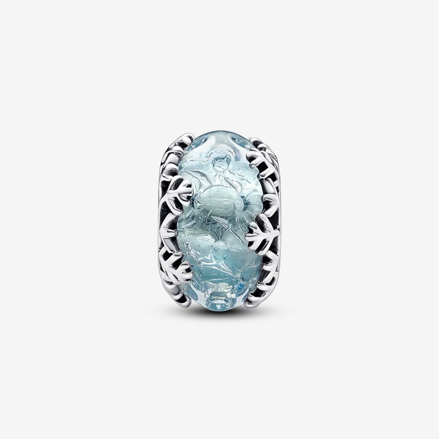 Pandora Moments Silver Winter Blue Snowflake Murano Charm