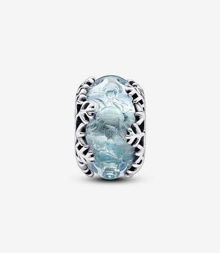 Pandora Moments Silver Winter Blue Snowflake Murano Charm