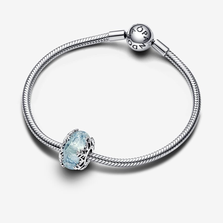 Pandora Moments Silver Winter Blue Snowflake Murano Charm