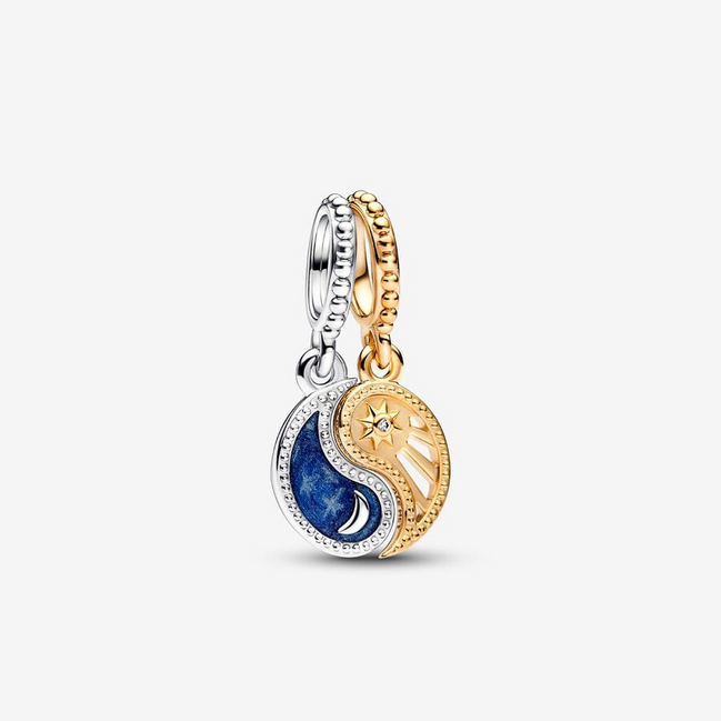Pandora Moments Two-Tone Splittable Sun And Moon Dangle Charm