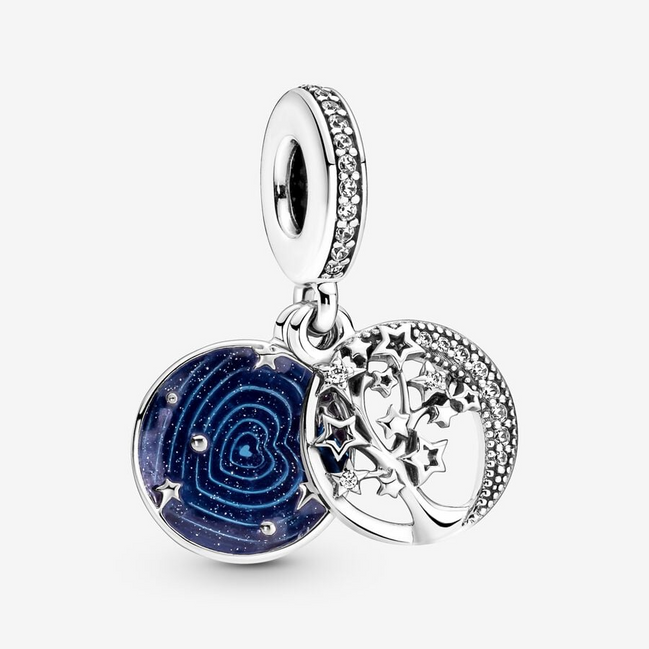 Pandora Moments "Love You To The Moon And Back" Double Dangle Tree & Galaxy Moon Charm