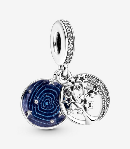 Pandora Moments "Love You To The Moon And Back" Double Dangle Tree & Galaxy Moon Charm