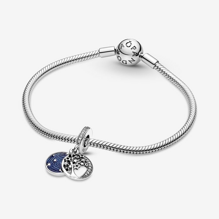 Pandora Moments "Love You To The Moon And Back" Double Dangle Tree & Galaxy Moon Charm