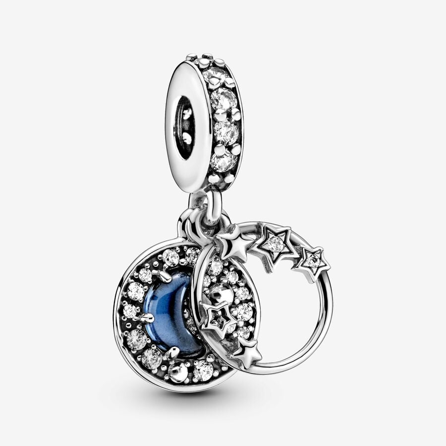 Pandora Moments Blue Night Sky Crescent Moon & Stars Love  Dangle Charm