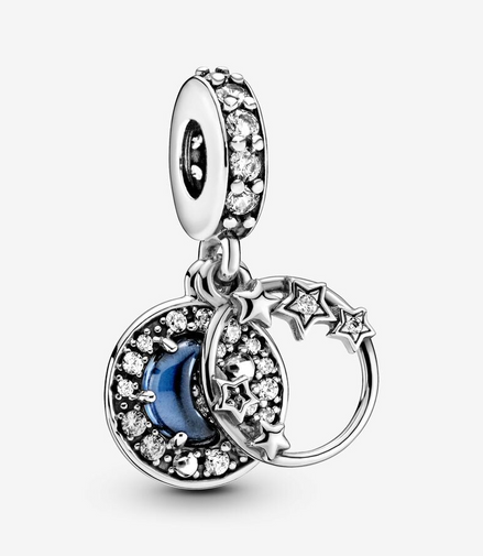 Pandora Moments Blue Night Sky Crescent Moon & Stars Love  Dangle Charm