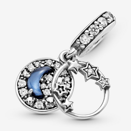 Pandora Moments Blue Night Sky Crescent Moon & Stars Love  Dangle Charm