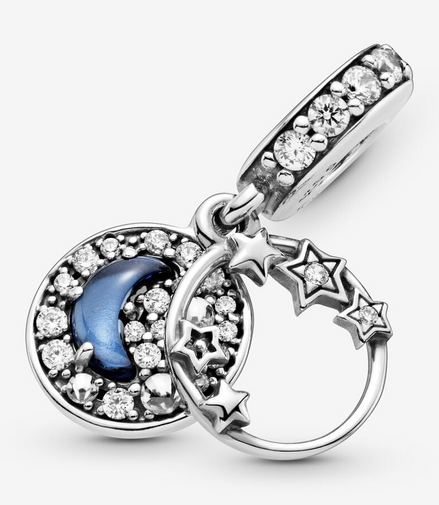 Pandora Moments Blue Night Sky Crescent Moon & Stars Love  Dangle Charm