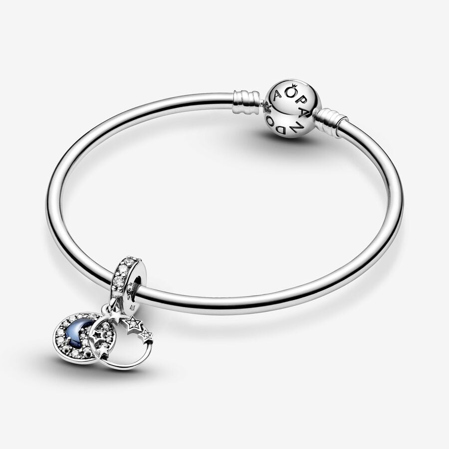 Pandora Moments Blue Night Sky Crescent Moon & Stars Love  Dangle Charm