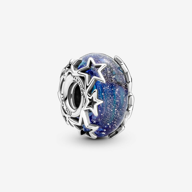 Pandora Moments Galaxy Blue And Star Murano Charm