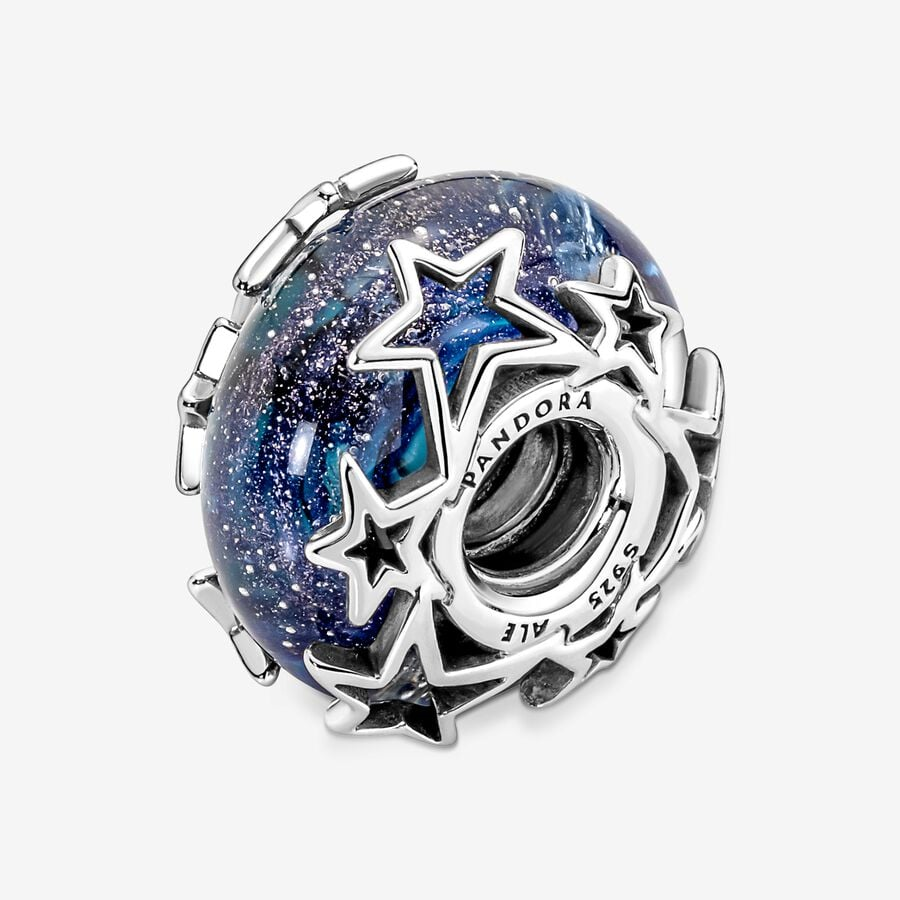 Pandora Moments Galaxy Blue And Star Murano Charm