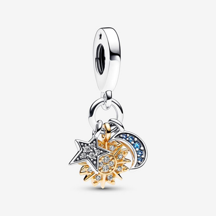 Pandora Moments Two-Tone Celestial Triple Dangle Charm