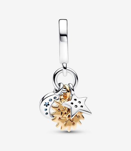 Pandora Moments Two-Tone Celestial Triple Dangle Charm