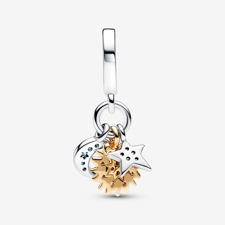 Pandora Moments Two-Tone Celestial Triple Dangle Charm