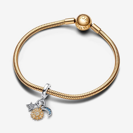 Pandora Moments Two-Tone Celestial Triple Dangle Charm