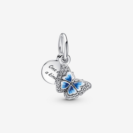 Pandora Moments Blue Butterfly & Quote Double Dangle Charm