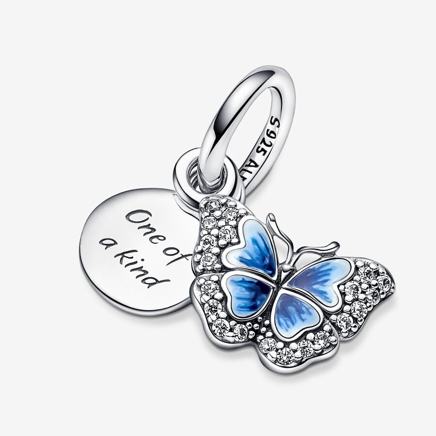 Pandora Moments Blue Butterfly & Quote Double Dangle Charm