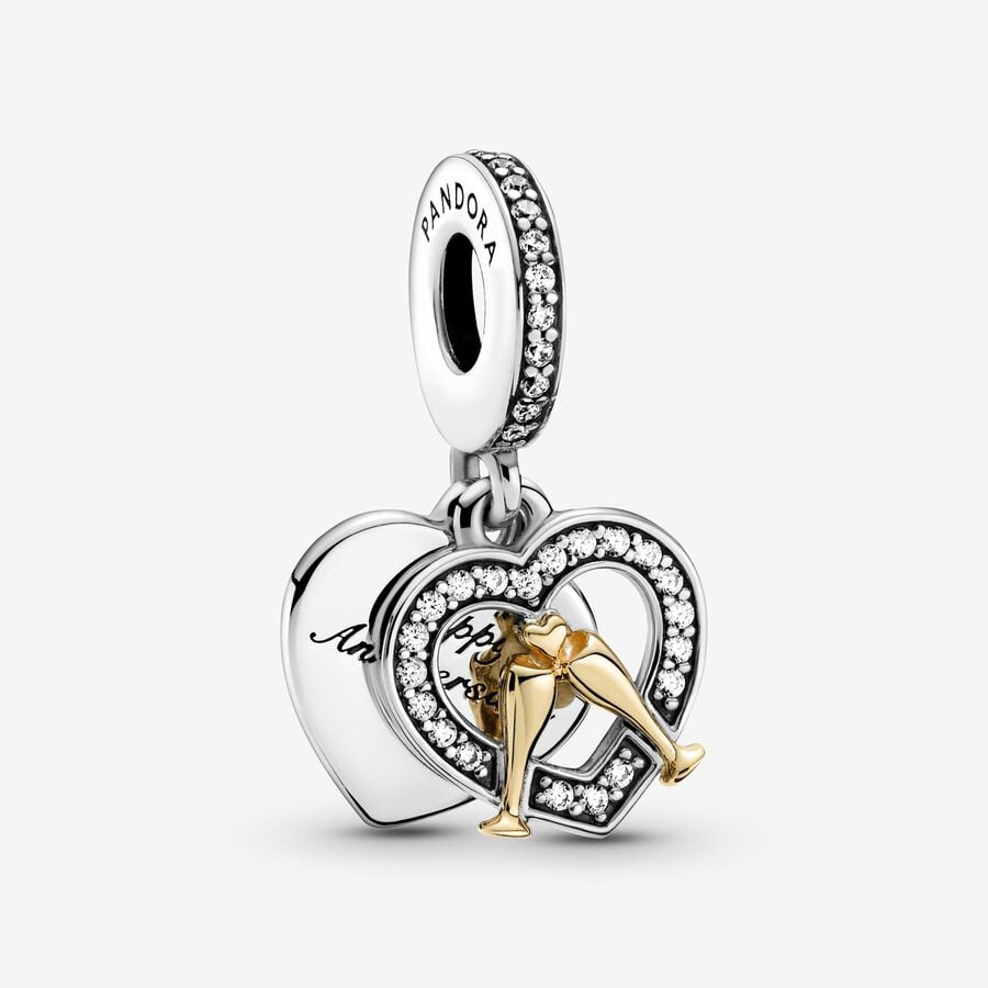 Pandora Moments Two-Tone Happy Anniversary Dangle Charm