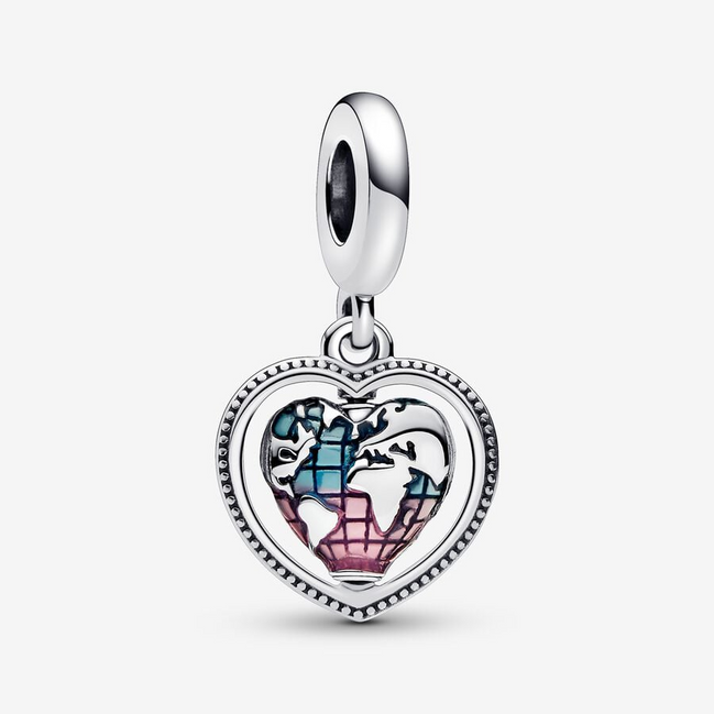 Pandora Moments Family Spinning Heart Globe Dangle Charm