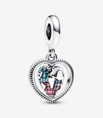 Pandora Moments Family Spinning Heart Globe Dangle Charm