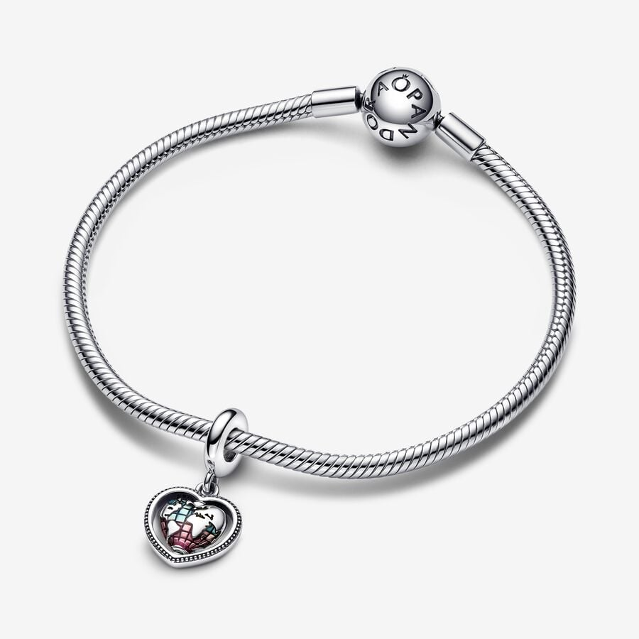 Pandora Moments Family Spinning Heart Globe Dangle Charm