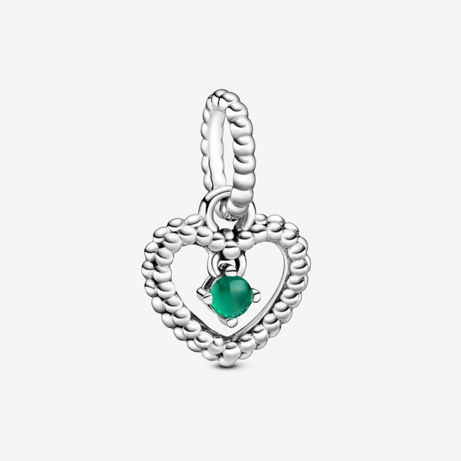 Pandora Moments May Rainforest Green Beaded Heart Dangle Charm