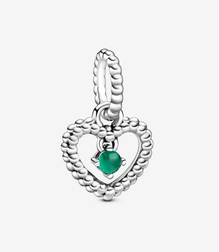 Pandora Moments May Rainforest Green Beaded Heart Dangle Charm