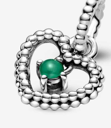 Pandora Moments May Rainforest Green Beaded Heart Dangle Charm