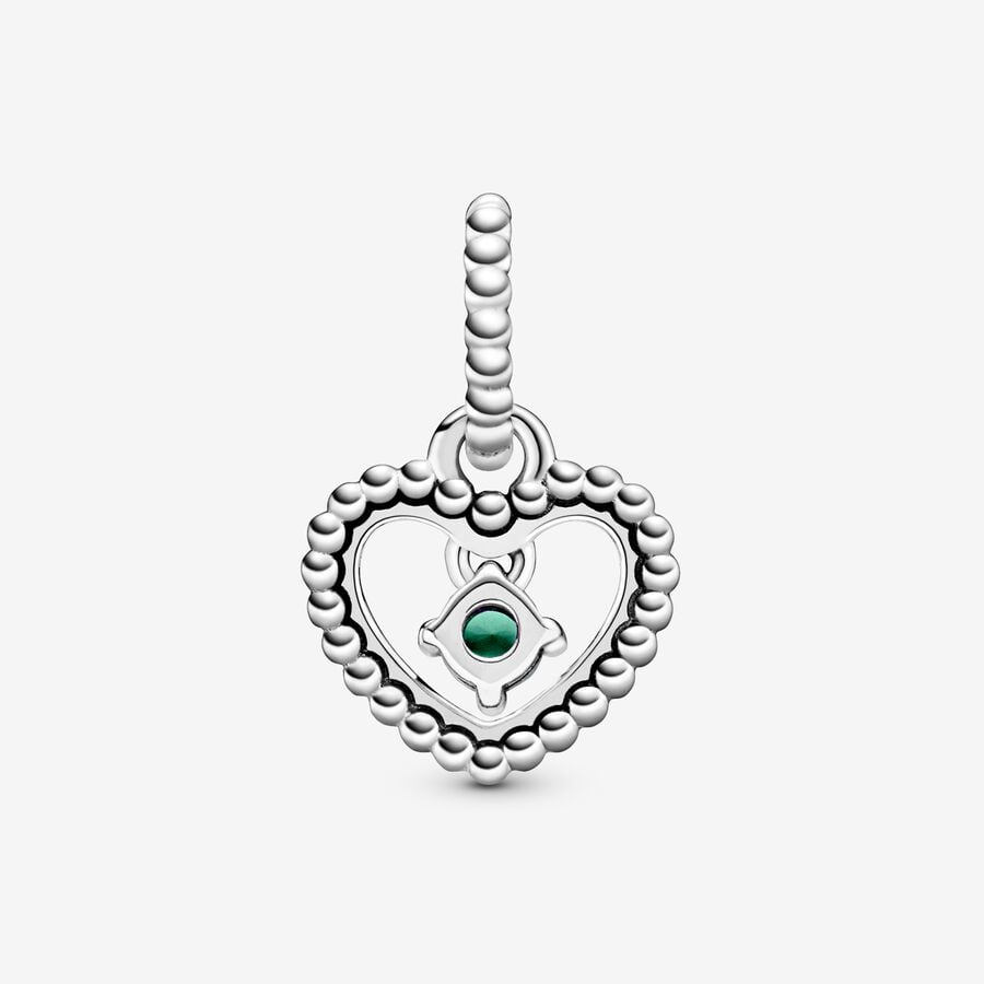 Pandora Moments May Rainforest Green Beaded Heart Dangle Charm
