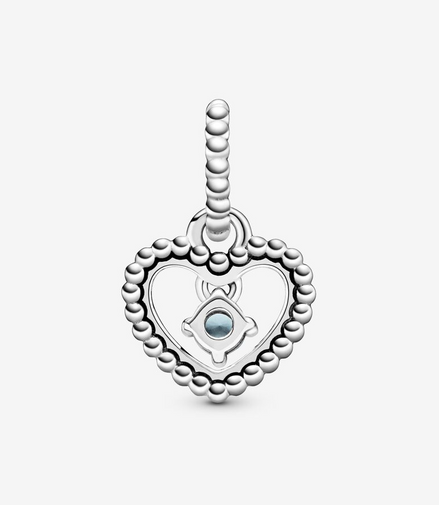 Pandora Moments March Aqua Blue Beaded Heart Dangle Charm