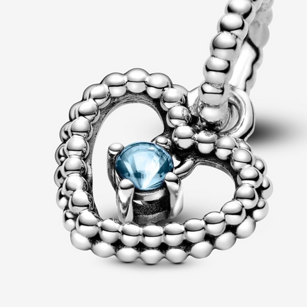 Pandora Moments March Aqua Blue Beaded Heart Dangle Charm