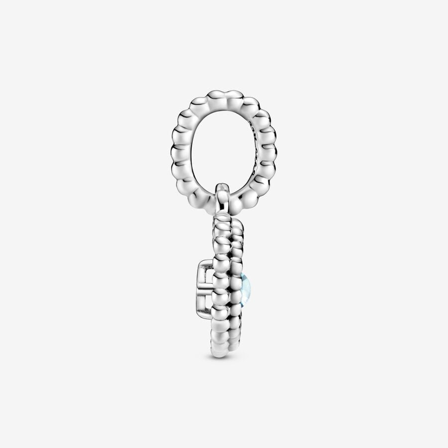Pandora Moments March Aqua Blue Beaded Heart Dangle Charm