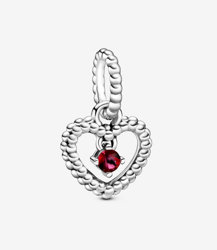 Pandora Moments July Blazing Red Beaded Heart Dangle Charm