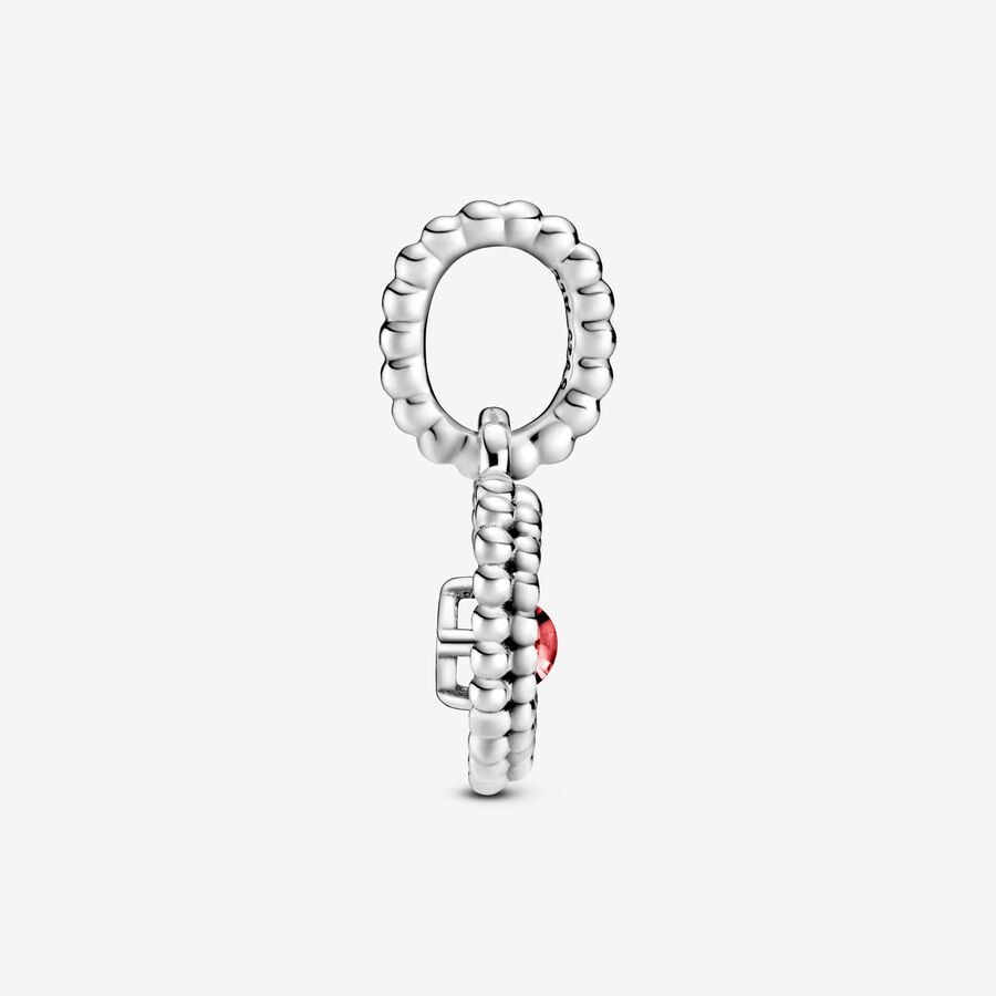 Pandora Moments July Blazing Red Beaded Heart Dangle Charm