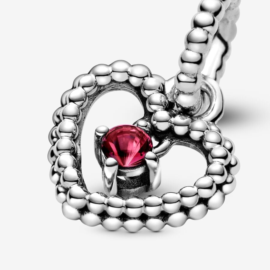 Pandora Moments July Blazing Red Beaded Heart Dangle Charm