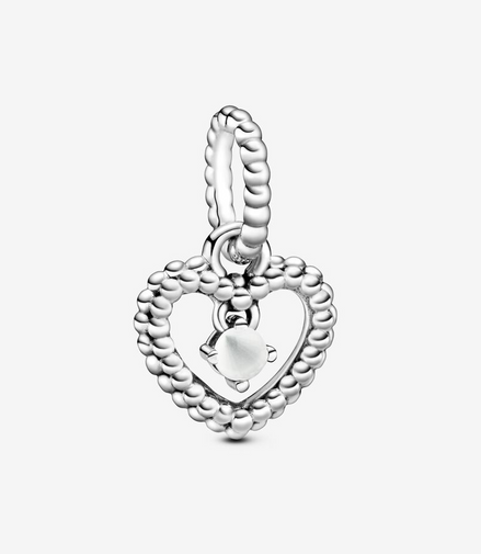 Pandora Moments April Milky White Beaded Heart Dangle Charm
