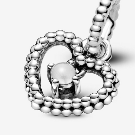 Pandora Moments April Milky White Beaded Heart Dangle Charm