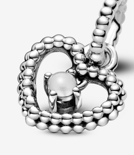 Pandora Moments April Milky White Beaded Heart Dangle Charm
