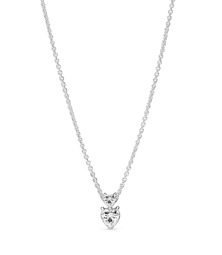 Pandora Timeless Double Heart Pendant Sparkling Collier Necklace