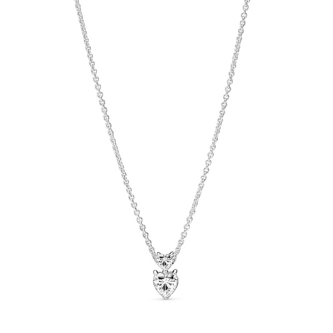 Pandora Timeless Double Heart Pendant Sparkling Collier Necklace