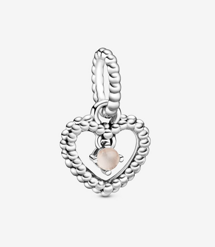 Pandora Moments June Misty Rose Beaded Heart Dangle Charm