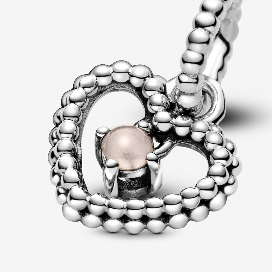 Pandora Moments June Misty Rose Beaded Heart Dangle Charm