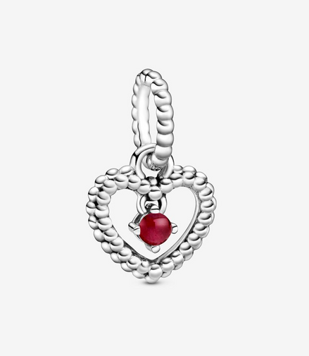 Pandora Moments January Dark Red Beaded Heart Dangle Charm