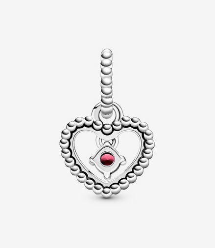 Pandora Moments January Dark Red Beaded Heart Dangle Charm