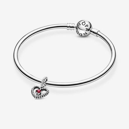 Pandora Moments January Dark Red Beaded Heart Dangle Charm