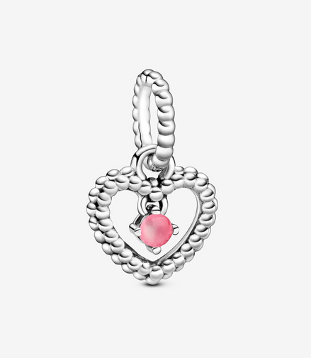 Pandora Moments October Petal Pink Beaded Heart Dangle Charm