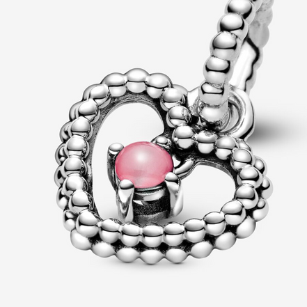 Pandora Moments October Petal Pink Beaded Heart Dangle Charm