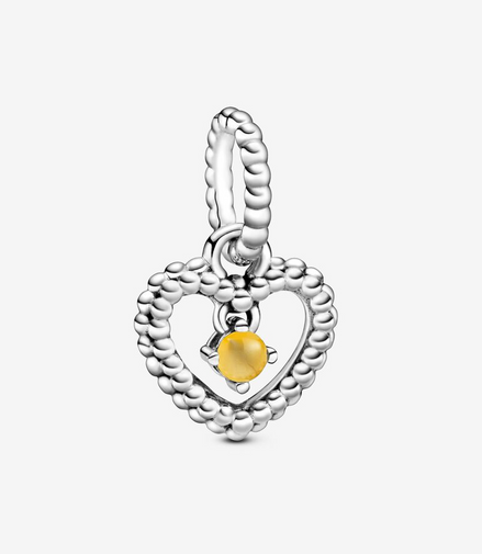 Pandora Moments November Honey Beaded Heart Dangle Charm