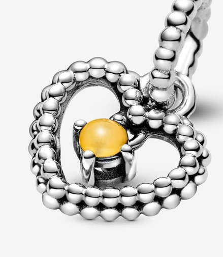 Pandora Moments November Honey Beaded Heart Dangle Charm